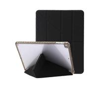 (Black)Compatible for Air (2013) / Air 2 / 9.7-inch (2017/2018) Leather & Clear Acrylic Origami Tri-fold Stand Tablet Case