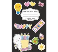Black Composition Notebook, College Ruled Paper, 7.5" x 9.75", 120 Pages: Black background with Cute Illustrations Composition Book from Scarlet Sky Books