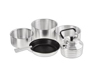 BLACK CREVICE Camping Cook Set I Aluminium Camping cookware I Outdoor cookware Set I 3 Camping Pots & 1 Frying pan I Camping Cook Set INCL. Kettle & Handle.