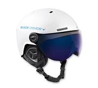 BLACK CREVICE casque de ski Arlberg I casque de ski avec visière & look pilote différentes couleurs I casque de ski hommes & femmes I respirant I avec visière de rechangeI taille réglable (M/L (58-61 cm), Carbone Blanc/Bleu)