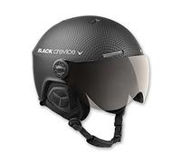 BLACK CREVICE Casque de ski Gstaad I Casque avec visière en style pilote en différentes couleurs I Casque de ski hommes & femmes I Casque de ski en polycarbonate et respirant I Taille réglable (S/M, noir carbone)