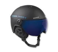 BLACK CREVICE Casque de ski Gstaad I Casque avec visière en style pilote en différentes couleurs I Casque de ski hommes & femmes I Casque de ski en polycarbonate et respirant I Taille réglable (M/L, noir/bleu)