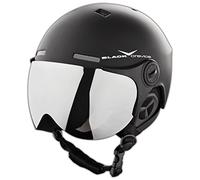 BLACK CREVICE Casque de Ski pour Adulte de Style Pilote avec visière Amovible Orange supplémentaire, Noir Mat/Blanc