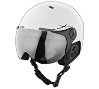 BLACK CREVICE Casque de Ski pour Adulte de Style Pilote avec visière Amovible Orange supplémentaire, Blanc Mat/Noir