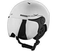 BLACK CREVICE Casque de Ski pour Adulte de Style Pilote avec visière Amovible Orange supplémentaire, Argent Mat/Noir