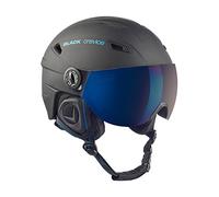 BLACK CREVICE casque ski Silvretta I casque ski avec visière style pilote I différentes couleurs I casque ski hommes & femmes I casque en polycarbonate I casque respirant I taille réglable (S, Noir/Bleu)