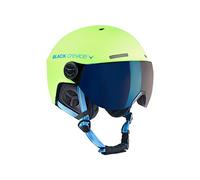 BLACK CREVICE Gstaad I Casque de Ski avec visière I pour Homme et Femme I Casque de Ski en Polycarbonate Respirant Taille réglable (Vert Citron/visière Bleue, S/M (54-57 cm)