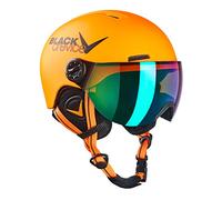 BLACK CREVICE Kids Ski Helmet Leogang I Casque de Ski avec visière Style Pilote différentes Couleurs I Casque de Snowboard pour garçons & Filles I Casque de Ski (48-52, Néon Orange)