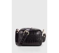 Black Croc Embossed Crossbody Bag for Women