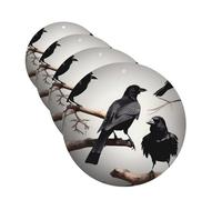 Black Crow Birds On A Branch Lot de 4 désodorisants de voiture amusants à suspendre pour voiture - Mignon et durable - Décoration à suspendre - Cadeau pour homme et femme - Forme ronde