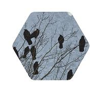 Black Crow Birds Print Leather Coasters Set de 6, sous-Verres à café et à thé, sous-Verres à Boissons Chaudes, Quatre Formes au Choix