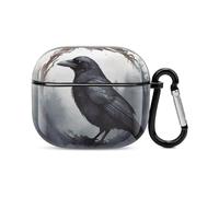 Black Crow Coque de protection intégrale pour écouteurs Bluetooth Antichoc Coque rigide pour le chargement sans fil avec porte-clés Cadeau personnalisé pour AirPods 3