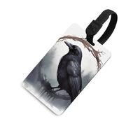 Black Crow Étiquette de bagage mignonne et unique pour sac de voyage, étiquette d'identification de bagage, carte d'adresse et anneau rond durable, cadeau de voyage, essentiel à l'aéroport, style noir