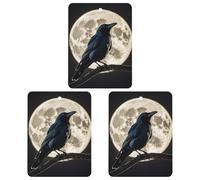 Black Crow on Full Moon Lot de 3 désodorisants carrés à suspendre pour voiture, maison, bureau, style gris