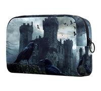 Black Crows Before Castle Trousse de maquillage pour femme avec fermeture éclair, multicolore, 18.5x7.5x13cm/7.3x3x5.1in, Trousse de toilette
