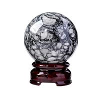 Black Crystal Ball Sphere Ornament with Stand Rare Crystals and Gemstones for Collecting, and White Geode Gift Rock and Decor,45~50mm Gemstone Stone