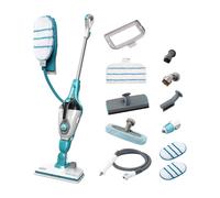 BLACK+DECKER Balai Vapeur Filaire 1300W 12 Accessoires, Blanc/Bleu Ciel, FSMH1321JSM-QS