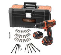 BLACK+DECKER BDCDD121BKA-QW Perceuse-Visseuse sans fil - 2 Batteries - 26 Nm - 40 accessoires - Livrée en boite à outil, 10.8V
