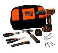 BLACK+DECKER BDCDD12HTSA-QW Perceuse visseuse sans fil - Chargeur inclus - 14 accessoires et 6 outils à main - Livrée avec un sac souple, 10.8V, Sac souple, 1 batterie
