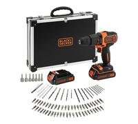 Black & Decker BDCHD18BAFC Perceuse-visseuse/ à percussion sans fil avec chargeur, 2 batteries de 1.5Ah et 80 accessoires