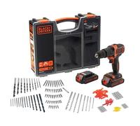 BLACK+DECKER BDCHD18BOA-QW Perceuse à Percussion sans Fil - 21 000 cps/min - 2 Vitesses - 160 Accessoires - 2 Batteries 18V, Livrée en Malette de Rangement Premium