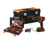 BLACK+DECKER Perceuse à percussion sans fil 18V batterie 1,5Ah avec 104 accessoires BDCHD18S1KA-QW