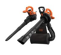 BLACK+DECKER BEBLV260 Aspirateur à Feuilles électrique 3 en 1 avec broyeur, Vitesse de soufflage élevée de 315 km/h, Sac collecteur de 55 l, pour terrasses, chemins, allées Noir/Orange
