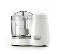 BLACK+DECKER BXCH120E - Hachoir à aliments 120W, bol en plastique de 350 ml, 1 vitesse, couvercle à verrouillage de sécurité, lames en acier inoxydable, facile à utiliser et à nettoyer, blanc/gris
