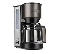 BLACK+DECKER BXCO1000E - Cafetière Filtre 1000 W, 12 Tasses, Programmable, Verseuse en Verre, Réservoir 1,25 L, Filtre Permanent, Système Anti-Goutte, Arrêt Automatique, Inox et Noir