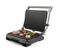 BLACK+DECKER BXGR2200E - Grill électrique 2200W, 6 positions et ouverture à 180 °, plaque 14,5 x 23 cm avec revêtement antiadhésif, sans PFOA et PTFE, acier inoxydable