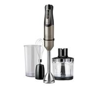 BLACK+DECKER BXHBA1000E - Mixeur plongeant multifonction 3 en 1 | 1000W | 20 vitesses + Turbo | Anti-éclaboussures | Verre doseur | Bol hachoir | Fouet | Noir et inox anti-traces de doigts