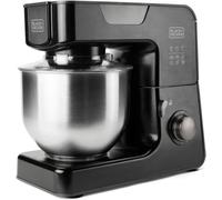 BLACK+DECKER BXKM1000E - Robot Patissier multifonction 1000W, 8 vitesses réglables + Turbo, bol de 5,2L, couvercle anti-éclaboussures, crochet batteur, crochet pétrisseur et crochet mélangeur