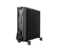 BLACK+DECKER BXRA2000E - Radiateur à bain d’huile 2000W, 11 éléments de 140mm, Thermostat réglable, 2 puissances, Système de sécurité d’arrêt automatique en cas de surchauffe, Noir