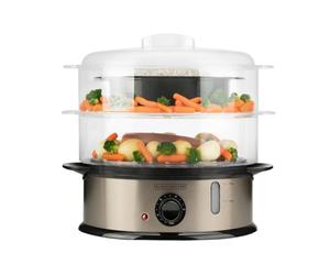 BLACK+DECKER BXST800E - Cuiseur Vapeur 800W | Capacité 6,5L (6-7 Portions) | Réservoir Eau 1L avec Indicateur | 2 Plateaux Empilables + Bol à Riz | Minuterie 60 min | Sans BPA | Lavable Lave-Vaisselle