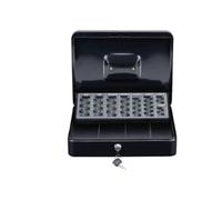 BLACK+DECKER Caisse à monnaie 4 compartiments avec trieur de pièces - 30,5 x 8,5 x 24 cm - Avec 2 clés - Métal - Noir