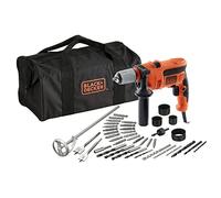 BLACK+DECKER - CD714CREW2 - Perceuse à percussion et vitesse variable - Sac de transport - 40 accessoires - 710W, 230V, Noir/Rouge