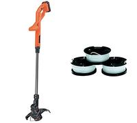 BLACK+DECKER Coupe-Bordures sans Fil 18V, Coupe-Bordures Electrique 25 cm avec Batterie 2 Ah, Tube Télescopique et 2 Poignées & Lot de 3 Bobines de Rechange, 3 x 10 m de Fil en Nylon, Fil de ⌀1,5 mm