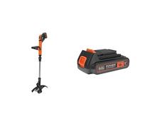 BLACK+DECKER Coupe-Bordures sans Fil 18V, Coupe-Bordures Electrique 30 cm avec Batterie 4 Ah, 2 Vitesses, Tête Pivotante 180°, Tube Télescopique et 2 Poignée & Batterie Lithium 18V 2 Ah