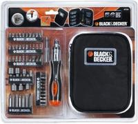 BLACK+DECKER Kit de 56 embouts de tournevis en coffret, y compris tournevis à cliquet réversible, 40 embouts de 25mm, 7 embouts de 50mm, 7 clés à six pans creux, adaptateur magnétique, A7104