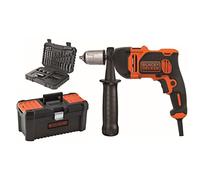 BLACK+DECKER Marteau perforateur 850W avec 32 accessoires, vitesse variable, mandrin sans clé, fonction percussion, BEH850KA32-QS