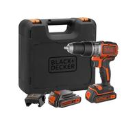 BLACK+DECKER Marteau perforateur sans fil 18V sans balais à 2 vitesses, 28,000 BPM, 52Nm de couple, livré avec 2 batteries de 1.5Ah, chargeur et Kitbox, BL188KB-QW