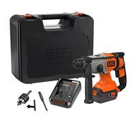BLACK+DECKER Marteau perforateur sans fil 18V SDS-Plus, batterie 4.0Ah, chargeur 2A, coffret, poignée réglable, éclairage LED, BCD900M1K-QW