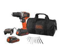 BLACK+DECKER Perceuse à percussion 18V 2 batteries 1.5Ah avec 10 Accessoires et sac souple BCD003BA10S-QW