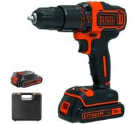BLACK+DECKER Perceuse à percussion sans fil 18V avec 2 vitesses + 2 batteries BDCHD18KB