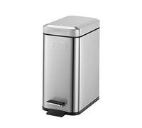 BLACK+DECKER Poubelle BXBN0005GB rectangulaire à pédale de 5 litres avec Fermeture Douce, Fabrication en Acier Inoxydable 30 cm x 14 cm x 29 cm, Gris Froid, Étroite