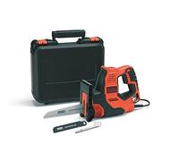 BLACK+DECKER Scie à main filaire - Capacités de coupe : 3 mm métal, 100 mm bois, 50 mm tuyau plastique et branches - 3 lames - Livrée en coffret 500W, Noir, Orange, RS890K-QS