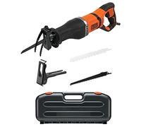 BLACK+DECKER Scie Sabre - 750W - Vitesse Variable - 2800 crs/min - Profondeur de Tête Ajustable - Changement de Lame Sans Outil - Coffret avec 1 Support de Branches Amovibles et 2 Lames - BES301K-QS