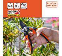 BLACK+DECKER Sécateur bypass Lames en acier de haute qualité - Poignée ergonomique - Sécateur Avec Capacité de coupe de 13 MM - Noir /Orange