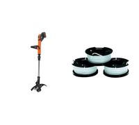 BLACK+DECKER STC1840EPC-QW Coupe-Bordures sans Fil - Vitesse de Coupe Variable Eco-Turbo - 1 Batterie, 18V, Orange, 30 cm & A6485-XJ Lot Reflex 3 bobines de 10 mètres de Fil, Blanc, 1,5 mm
