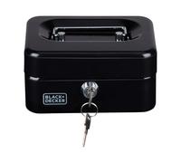 BLACK+DECKER Tirelire à clé, Tiroir amovible à 6 compartiments, 2 clés incluses, 15 x 8 x 11,8 CM, métal, noir